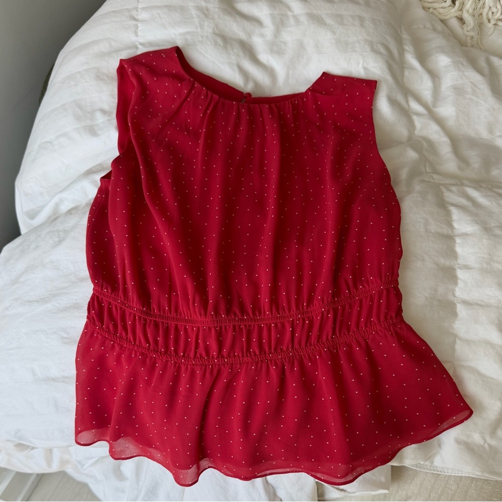 RW&CO. Red Sleeveless Peplum Dot Blouse